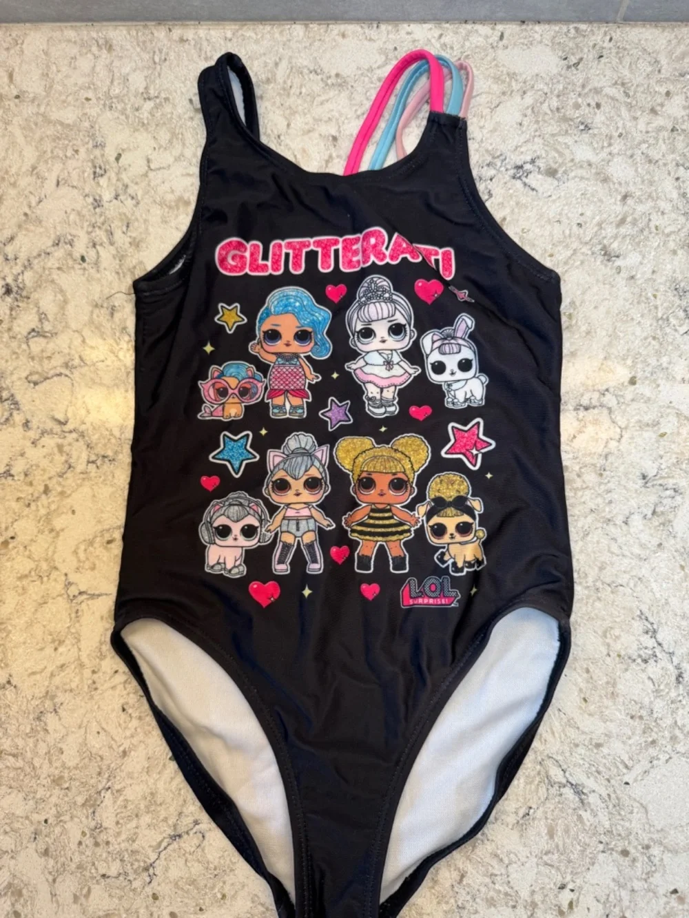 Girls LOL surprise one piece‎ swimsuit black pink & blue Size Small